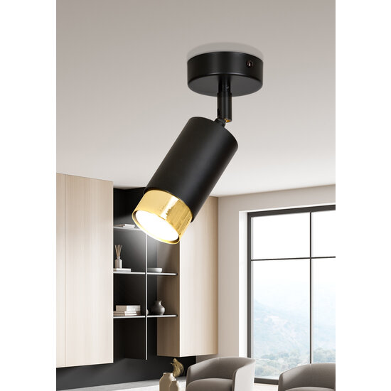 Emibig Emibig Boras noir avec finition dorée spot de plafond orientable GU10 - Éclairage idéal pour chaque pièce