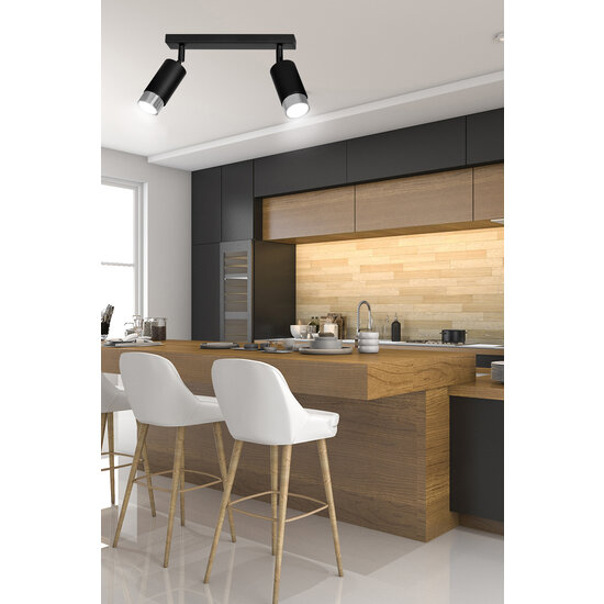 Emibig Emibig Boras 2L zwarte plafondspot GU10 met chroom luxe afwerking - Perfect voor moderne interieurs