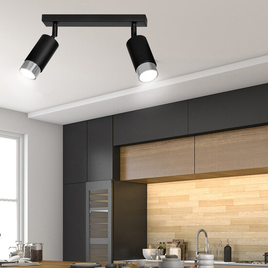 Boras 2L black ceiling spotlight GU10 with chrome luxury finish