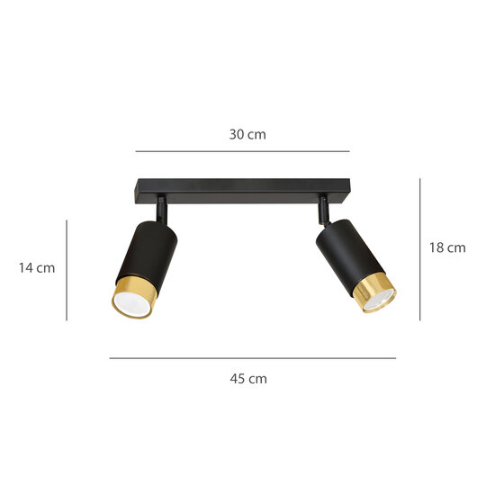 Emibig Emibig Boras 2L noir avec finition dorée spot de plafond orientable GU10 - Créez une ambiance chaleureuse chez vous