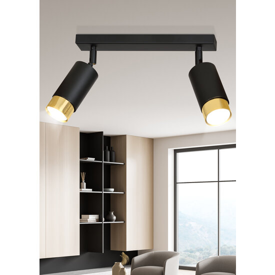 Boras 2L Deckenstrahler in Schwarz mit Gold-Finish, ausrichtbar, GU10