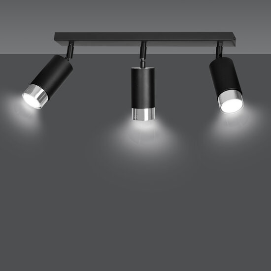 Boras 3L black ceiling spotlight GU10 with chrome luxury finish