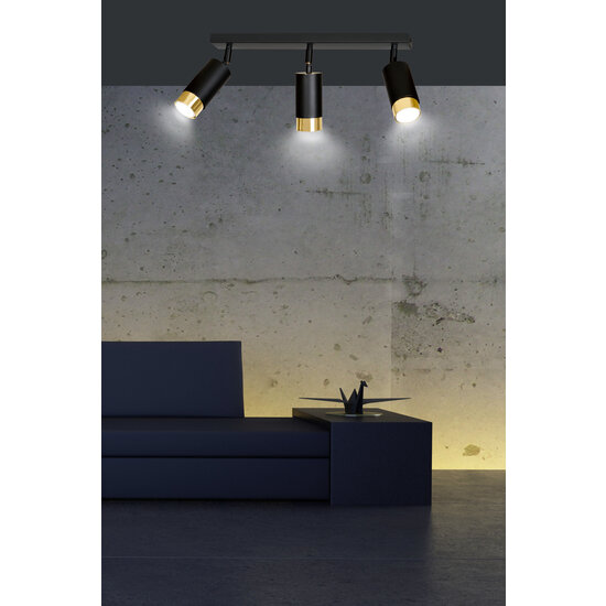 Boras 3L Deckenstrahler in Schwarz mit Gold-Finish, ausrichtbar, GU10