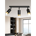 Boras 3L Deckenstrahler in Schwarz mit Gold-Finish, ausrichtbar, GU10