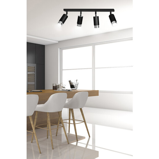 Boras 4L schwarzer Deckenstrahler GU10 mit Chrom-Luxus-Finish
