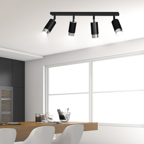 Boras 4L schwarzer Deckenstrahler GU10 mit Chrom-Luxus-Finish