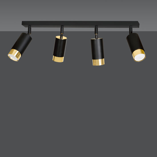 Boras 4L black with gold finish ceiling spotlight orientable GU10