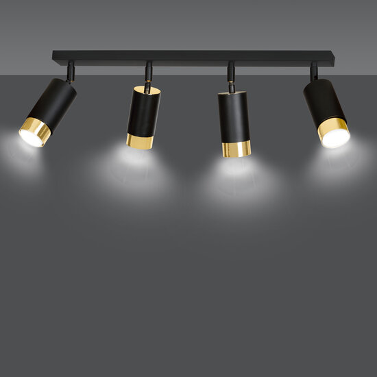 Boras 4L black with gold finish ceiling spotlight orientable GU10