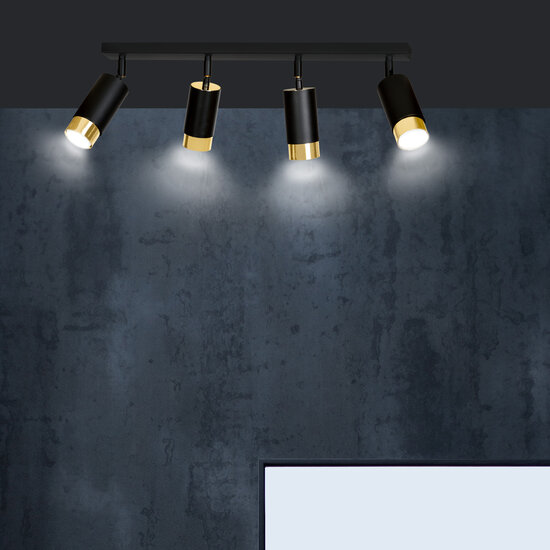 Boras 4L black with gold finish ceiling spotlight orientable GU10