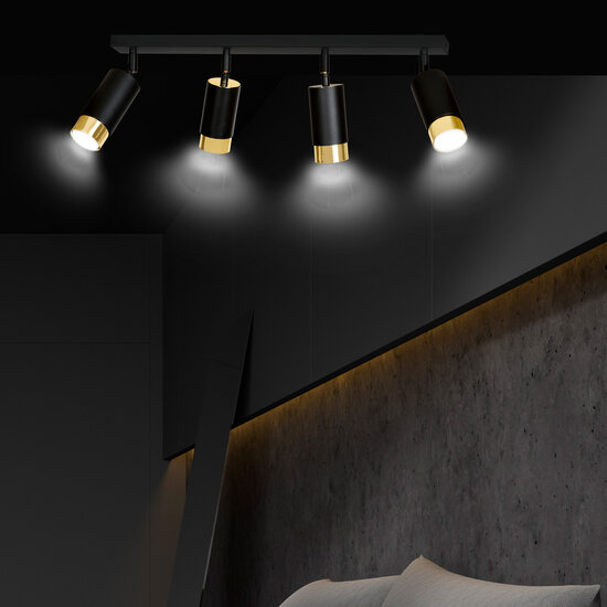 Boras 4L black with gold finish ceiling spotlight orientable GU10