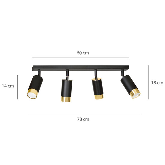 Emibig Emibig Boras 4L black with gold finish ceiling spotlight orientable GU10 - Ideal for modern interiors