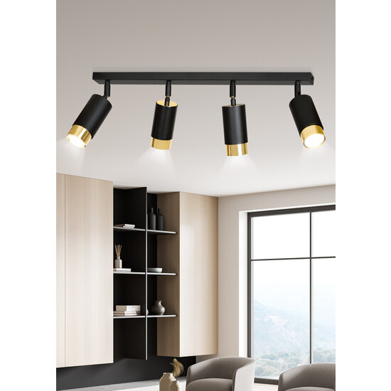Boras 4L black with gold finish ceiling spotlight orientable GU10