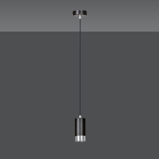 Lampe à suspension Karlstad cylindre noir et chromé GU10