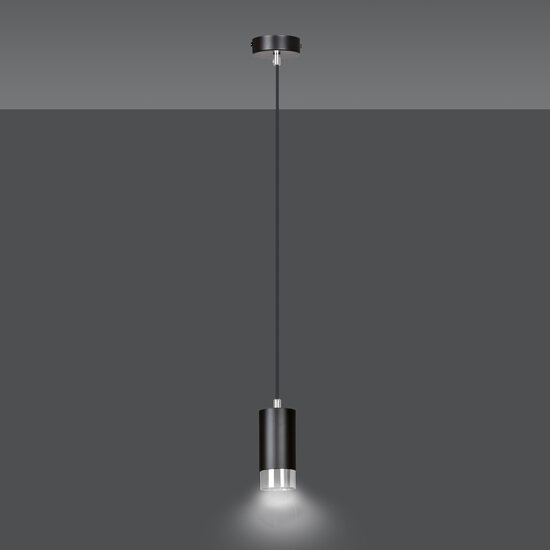 Lampe à suspension Karlstad cylindre noir et chromé GU10