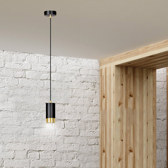 Karlstad black hanging lamp with gold tube GU10