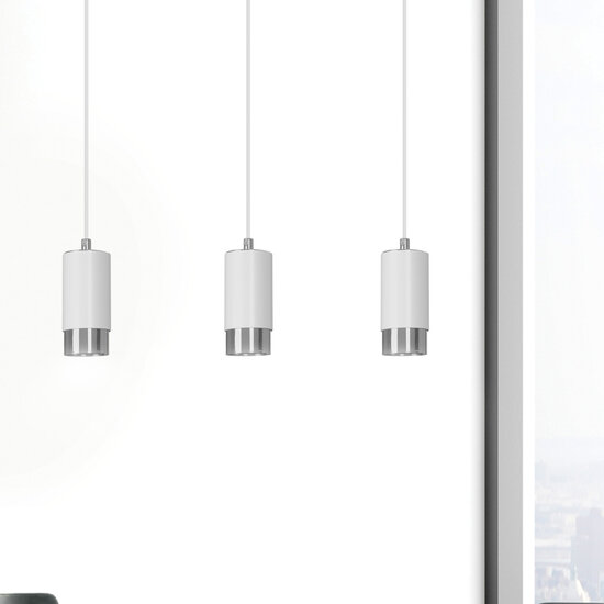 Lampe à suspension Karlstad 3L blanche et cylindre chromé GU10
