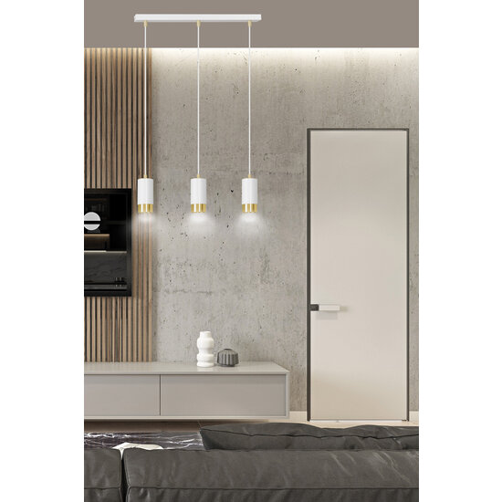 Lámpara colgante Karlstad 3L blanca tubo dorado GU10