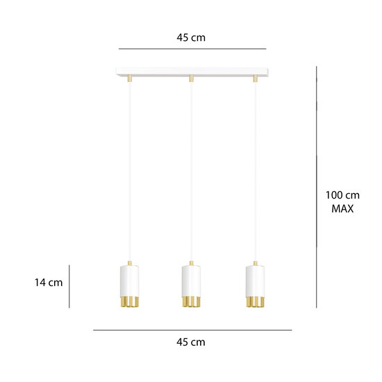 Karlstad 3L white hanging lamp with gold tube GU10