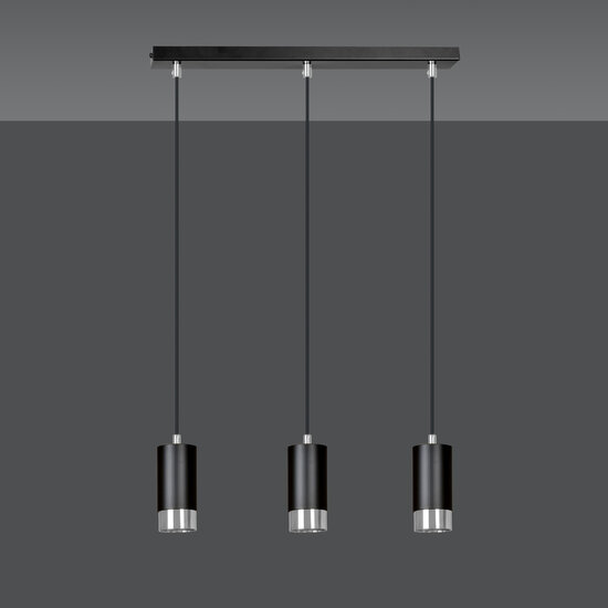 Lampe à suspension Karlstad 3L cylindre noir et chromé GU10