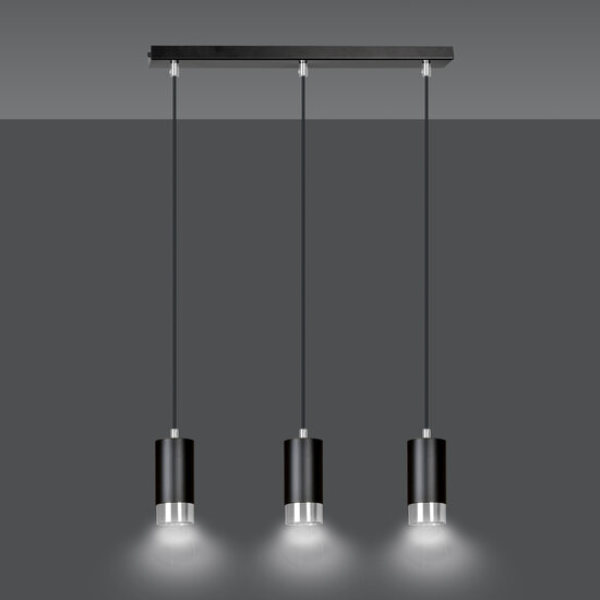 Lampe à suspension Karlstad 3L cylindre noir et chromé GU10
