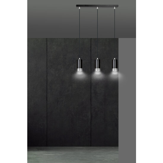Lampe à suspension Karlstad 3L cylindre noir et chromé GU10