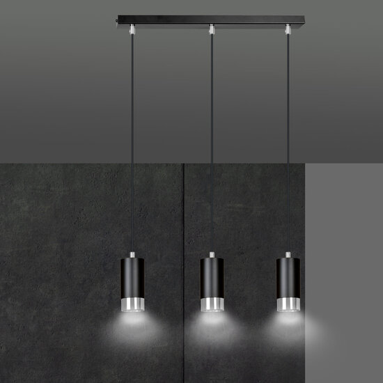 Karlstad 3L hanging lamp black and chrome cylinder GU10
