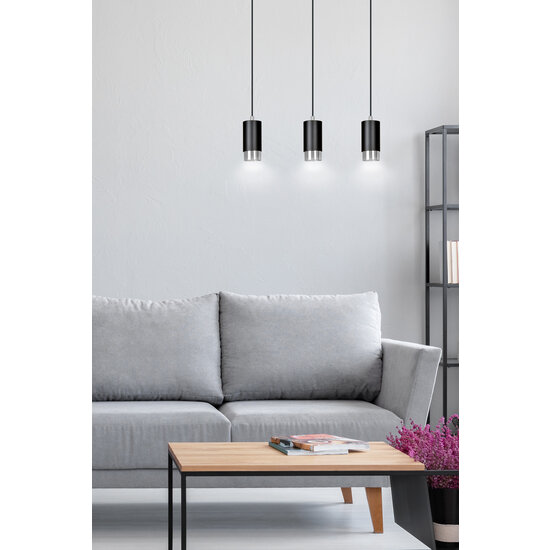 Karlstad 3L hanging lamp black and chrome cylinder GU10