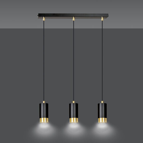 Karlstad 3L black hanging lamp with gold tube GU10
