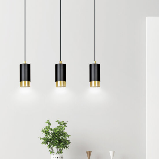 Karlstad 3L black hanging lamp with gold tube GU10