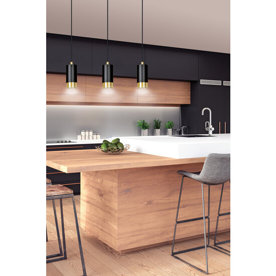 Lampe à suspension noire Karlstad 3L avec tube doré GU10
