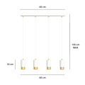 Lámpara colgante Karlstad 4L blanca tubo dorado GU10