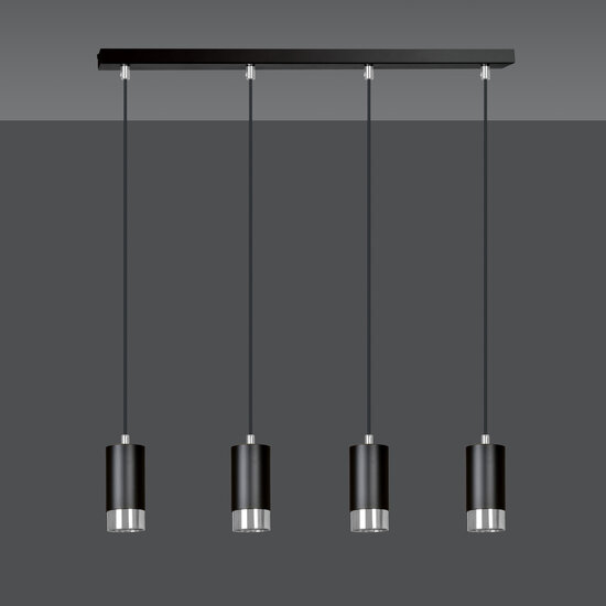 Lampe à suspension Karlstad 4L cylindre noir et chromé GU10