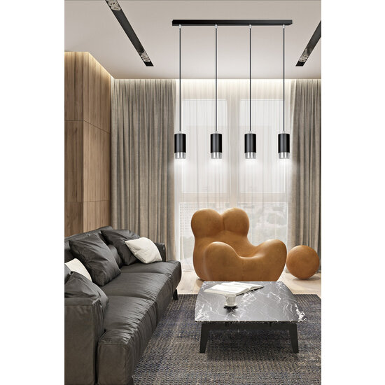 Lampe à suspension Karlstad 4L cylindre noir et chromé GU10