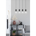 Lampe à suspension Karlstad 4L cylindre noir et chromé GU10