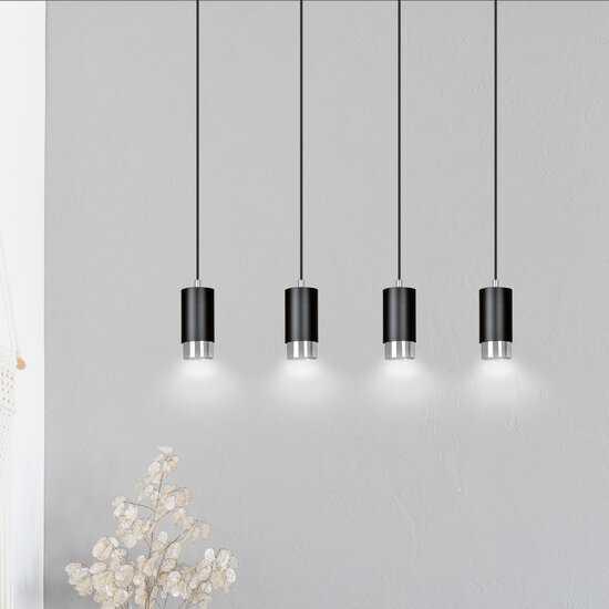 Lampe à suspension Karlstad 4L cylindre noir et chromé GU10