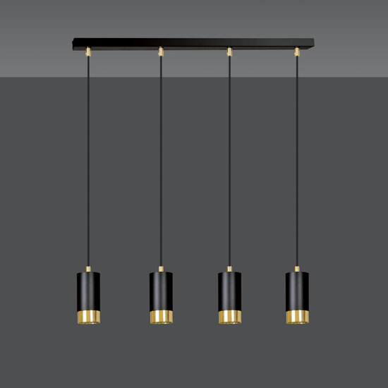Lampe à suspension noire Karlstad 4L avec tube doré GU10
