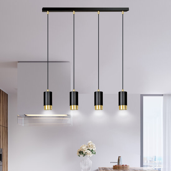 Karlstad 4L zwarte hanglamp met goud koker GU10