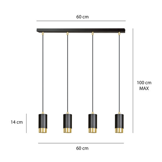 Karlstad 4L black hanging lamp with gold tube GU10