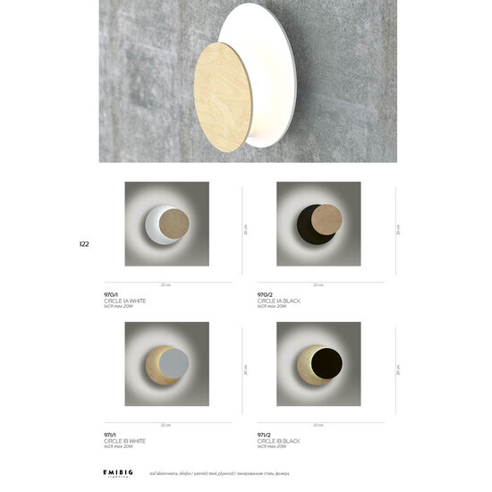 Kalmar wall lamp wood with white circle 1x G9
