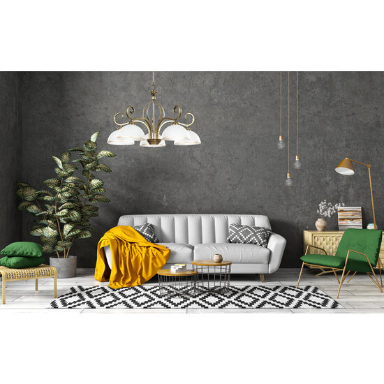 Sundsvall 5L klassieke hanglamp wit en goud 5x E27