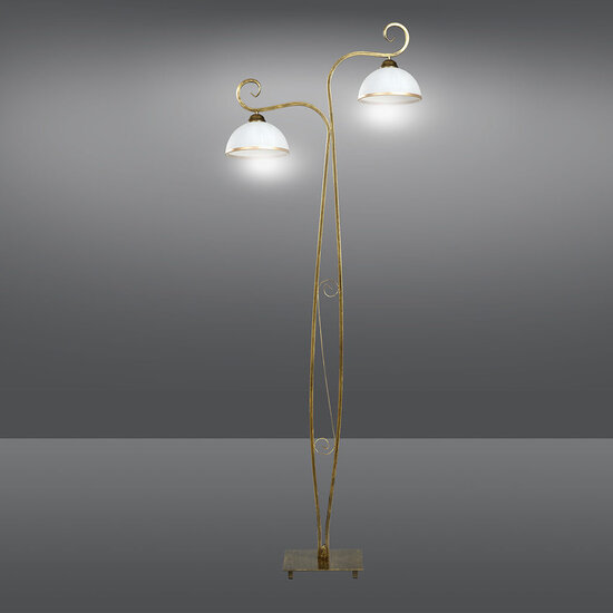 Lampadaire Sundsvall classique blanc et or 2x E27
