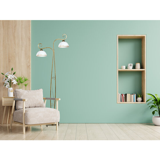 Lampadaire Sundsvall classique blanc et or 2x E27