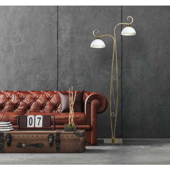 Lampadaire Sundsvall classique blanc et or 2x E27