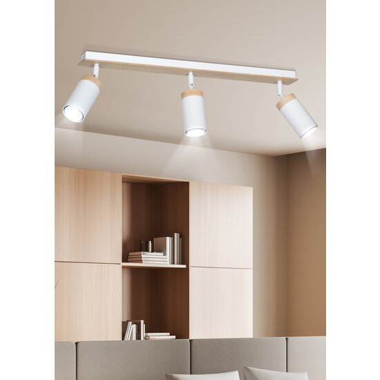 Foco de techo Taby 3L blanco y madera direccional gu10
