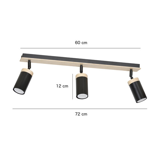 Spot de plafond gu10 directionnel noir et bois Taby 3L