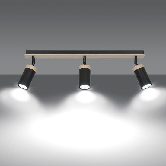 Taby 3L Schwarz und Holz gerichteter GU10-Deckenstrahler