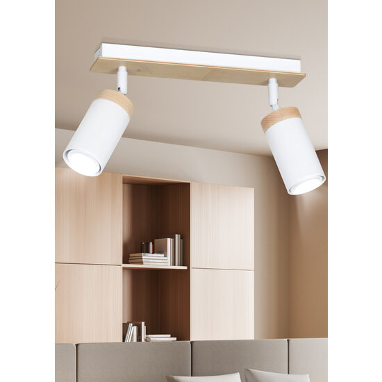 Taby 2L white and wood orientable gu10 ceiling spotlight
