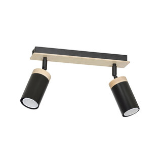 Taby 2L black and wood directional gu10 ceiling spotlight