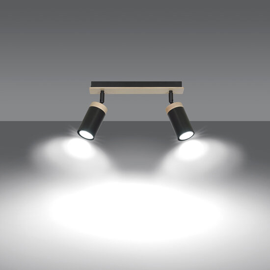 Taby 2L zwart en hout richtbare gu10 plafondspot