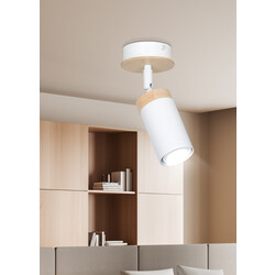 Foco de techo Taby 1L blanco y madera orientable gu10